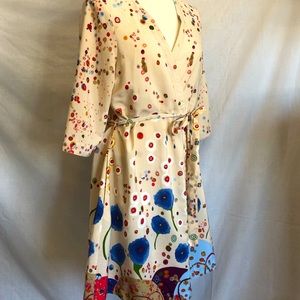 Anthro: silky wrap robe: poly multicolor print